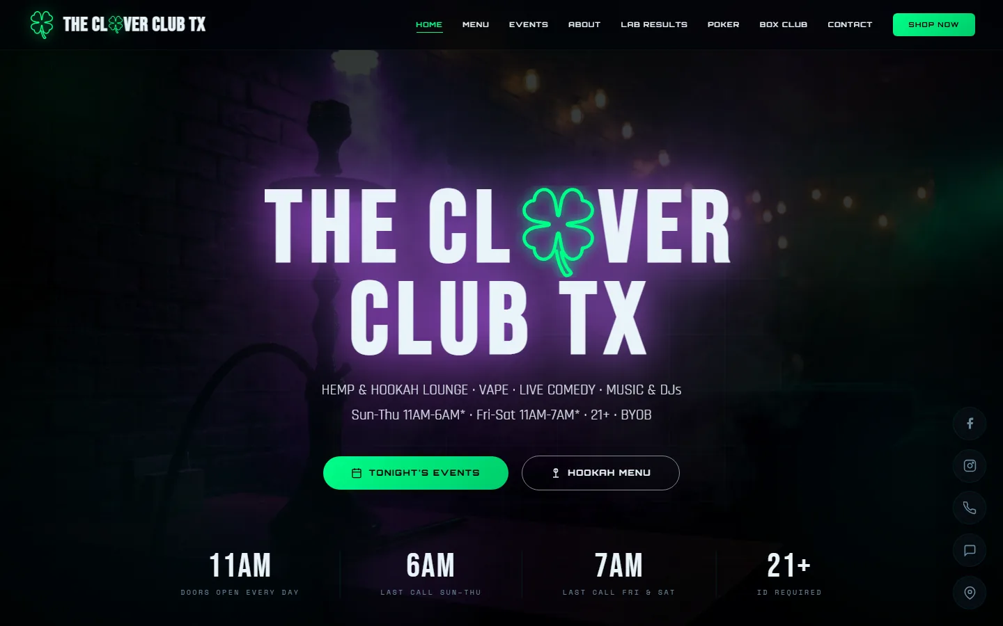 The Clover Club TX website home page on a laptop
