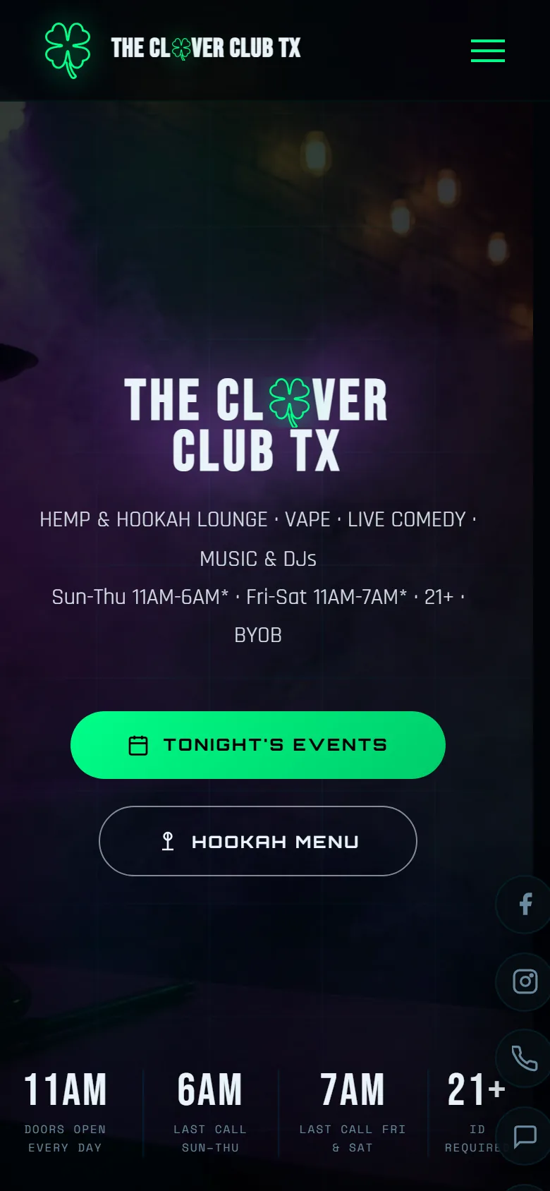 The Clover Club TX website on a phone