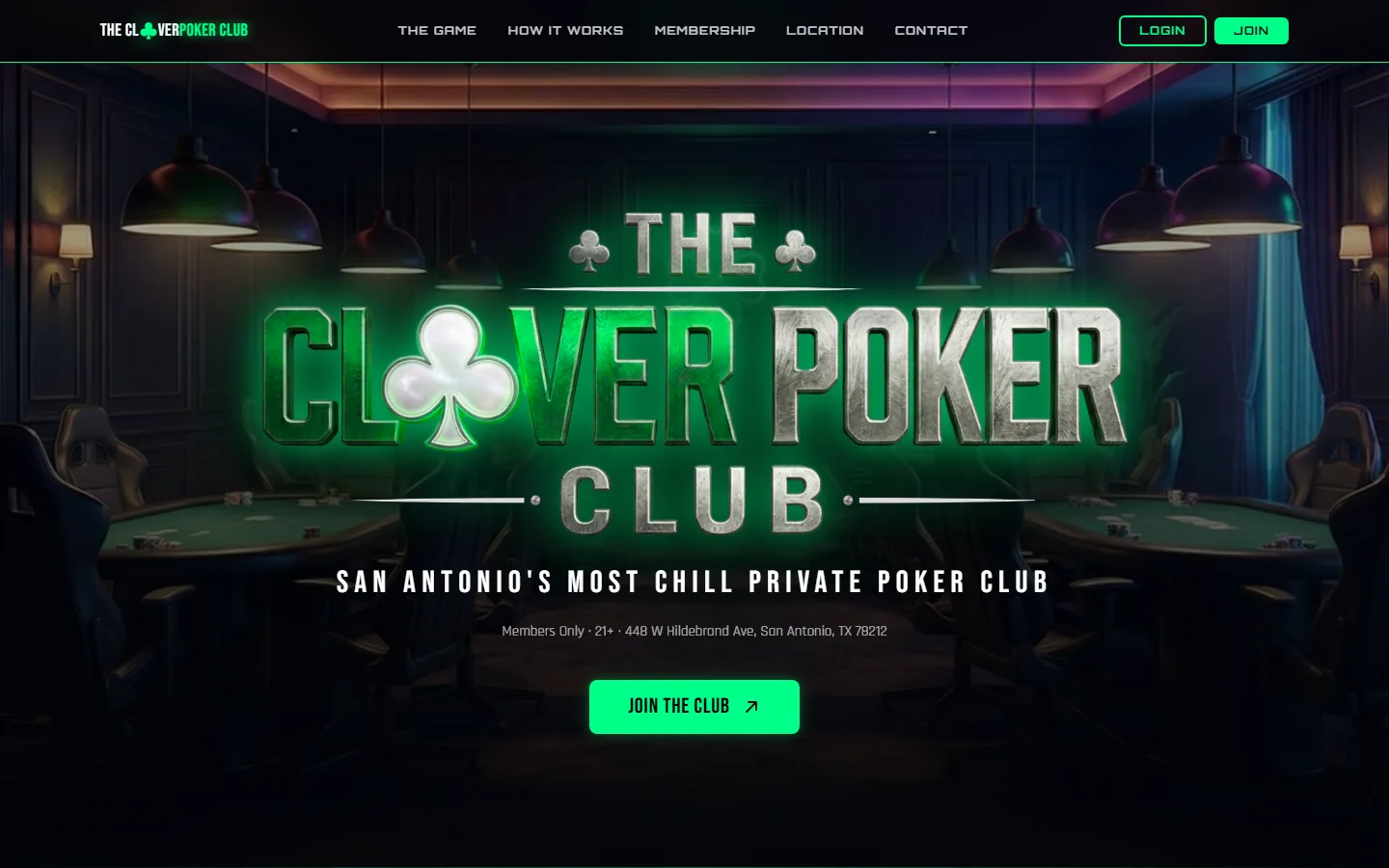 The Clover Poker Club website home page on a laptop