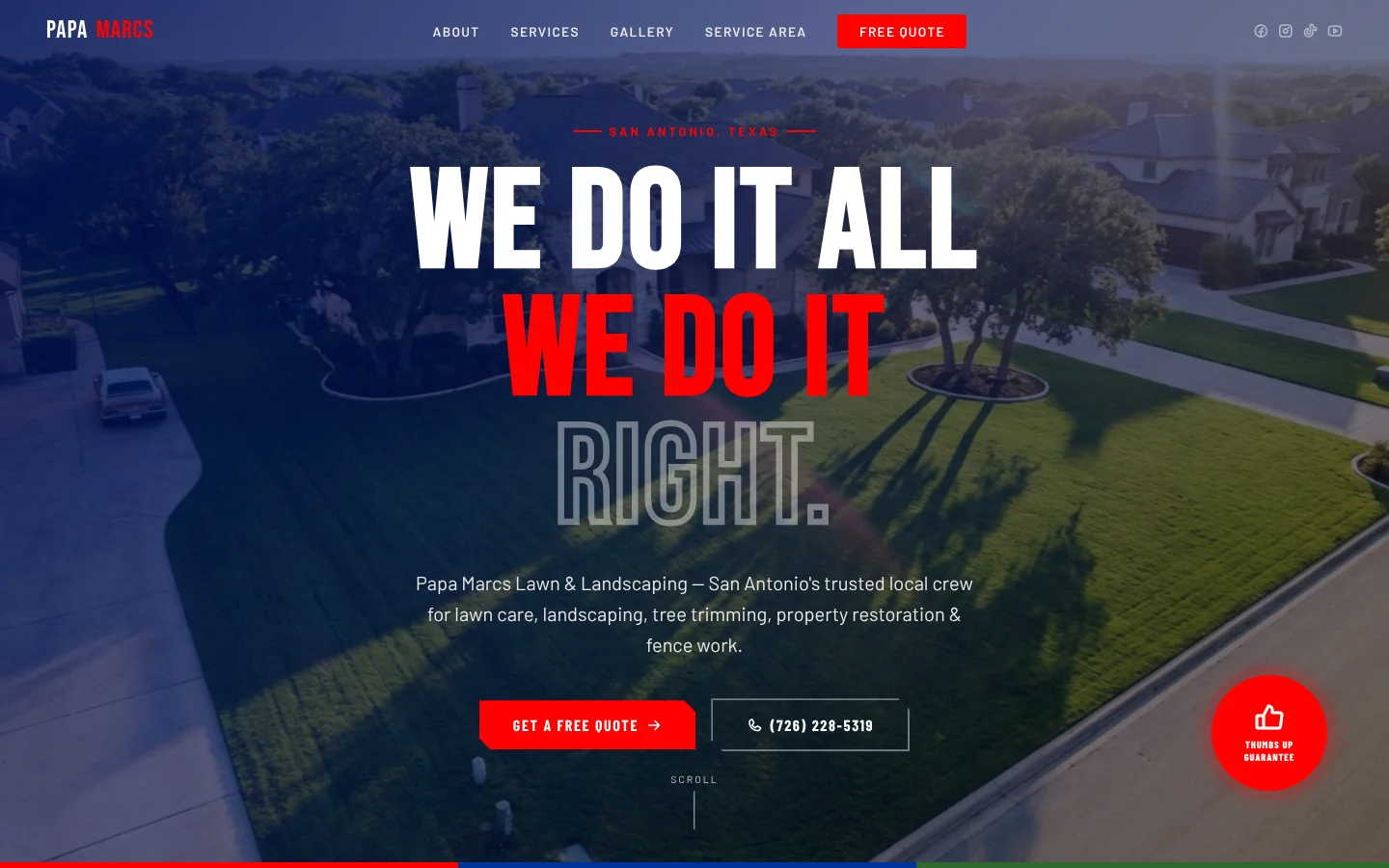 Papa Marcs Lawn & Landscaping website home page on a laptop