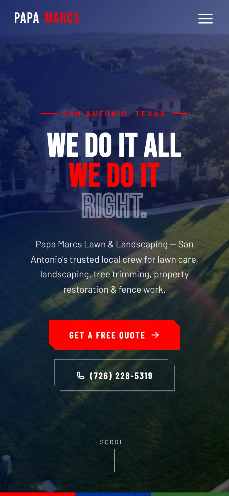 Papa Marcs Lawn & Landscaping website on a phone