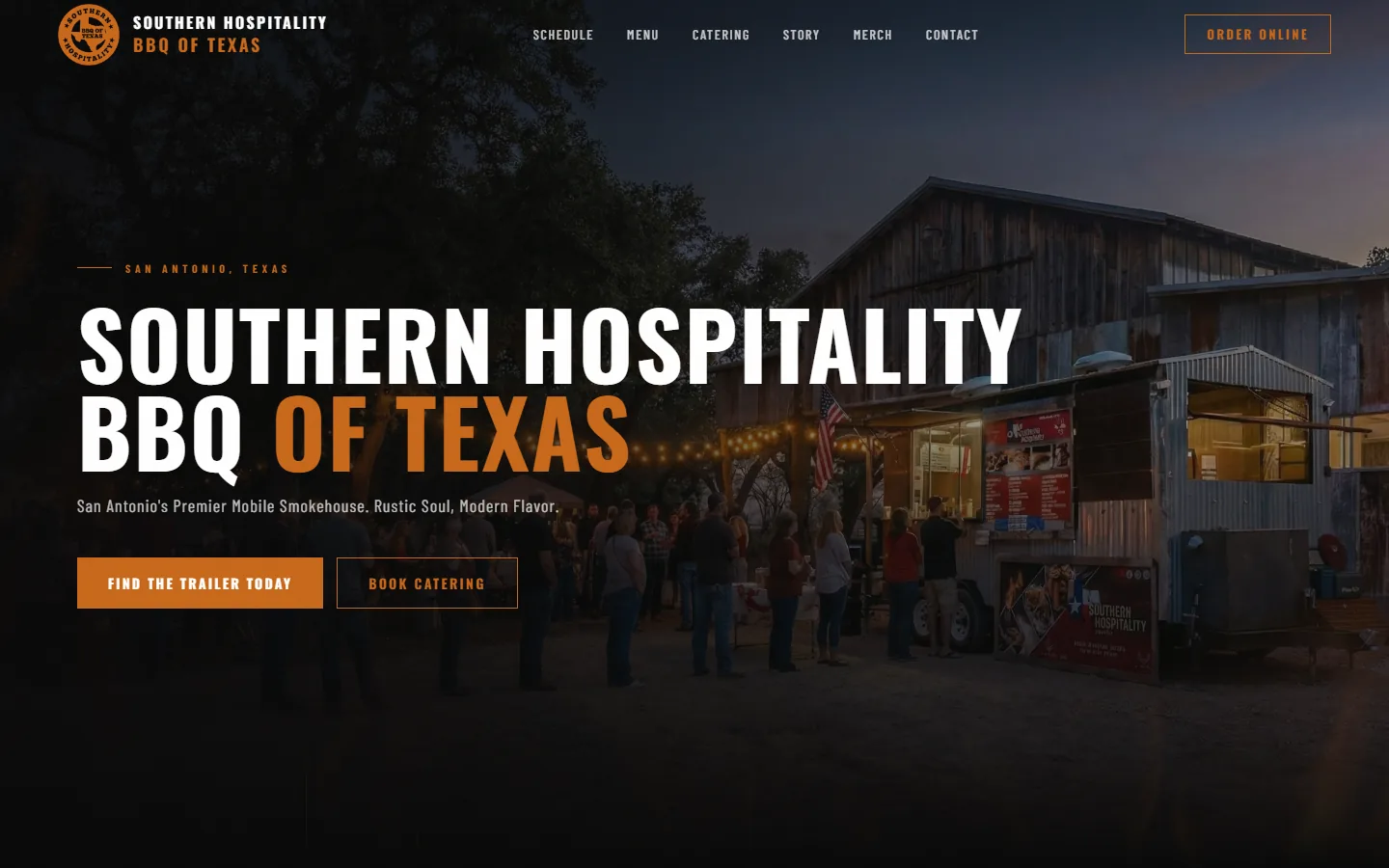 Southern Hospitality BBQ of Texas website home page on a laptop