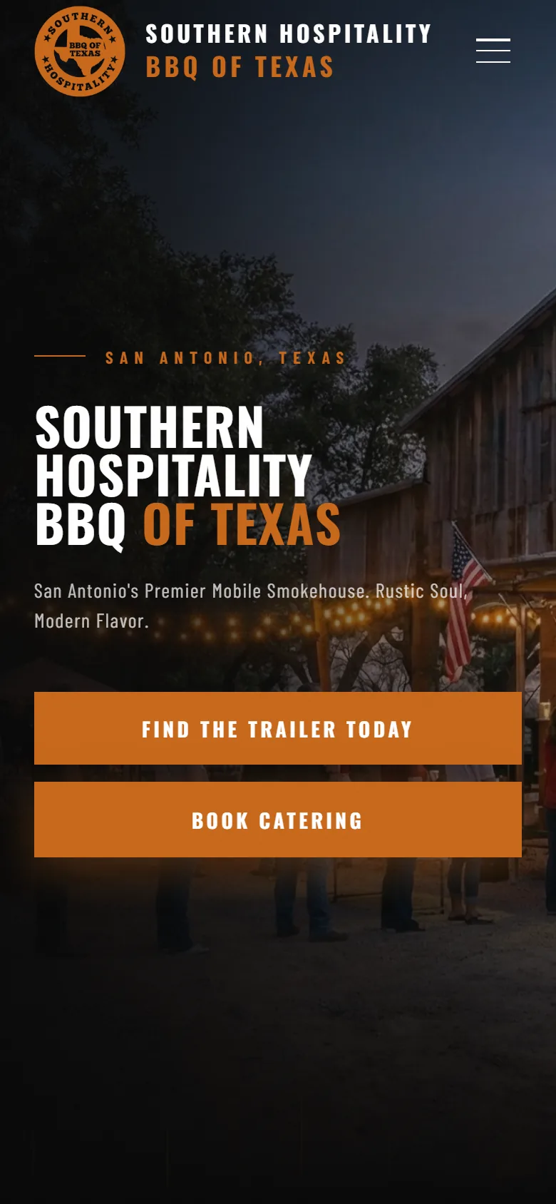 Southern Hospitality BBQ of Texas website on a phone