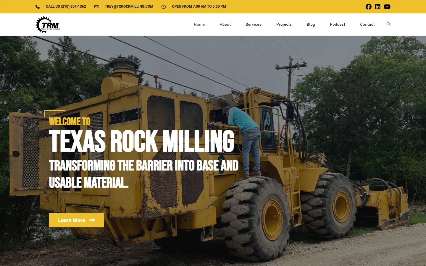 Texas Rock Milling website home page on a laptop