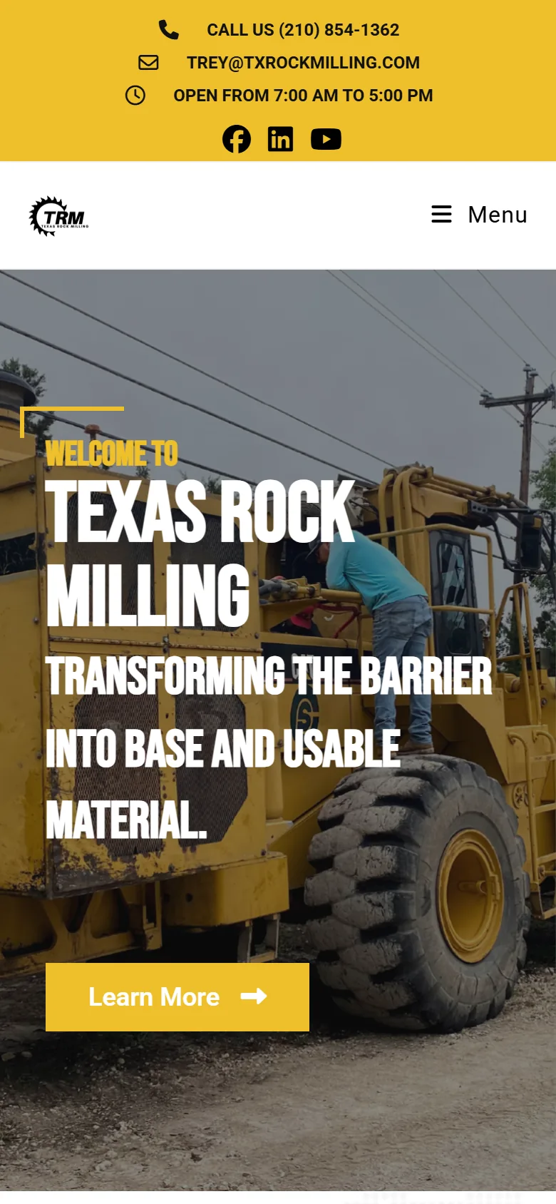 Texas Rock Milling website on a phone